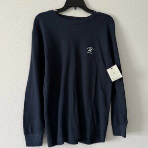 Beverly Hills Polo Club Men’s Navy Waffle Knit Long Sleeve Thermal Shirt Snall